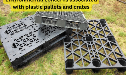 What are the environmental concerns associated with plastic pallets and crates, and how can they be addressed?