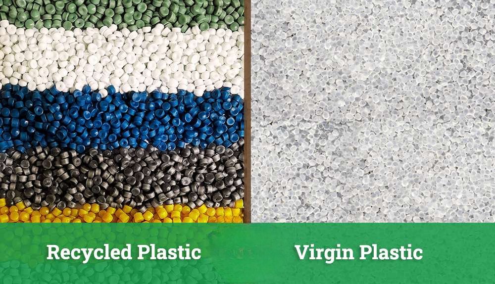 What are the key differences between virgin plastic and recycled plastic raw materials?